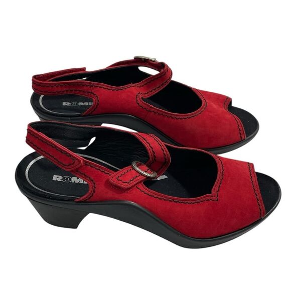 NEW Romika Red & Black Sandals EU 37 Hook and Loop Closure Sling Back Shoes - Picture 1 of 11
